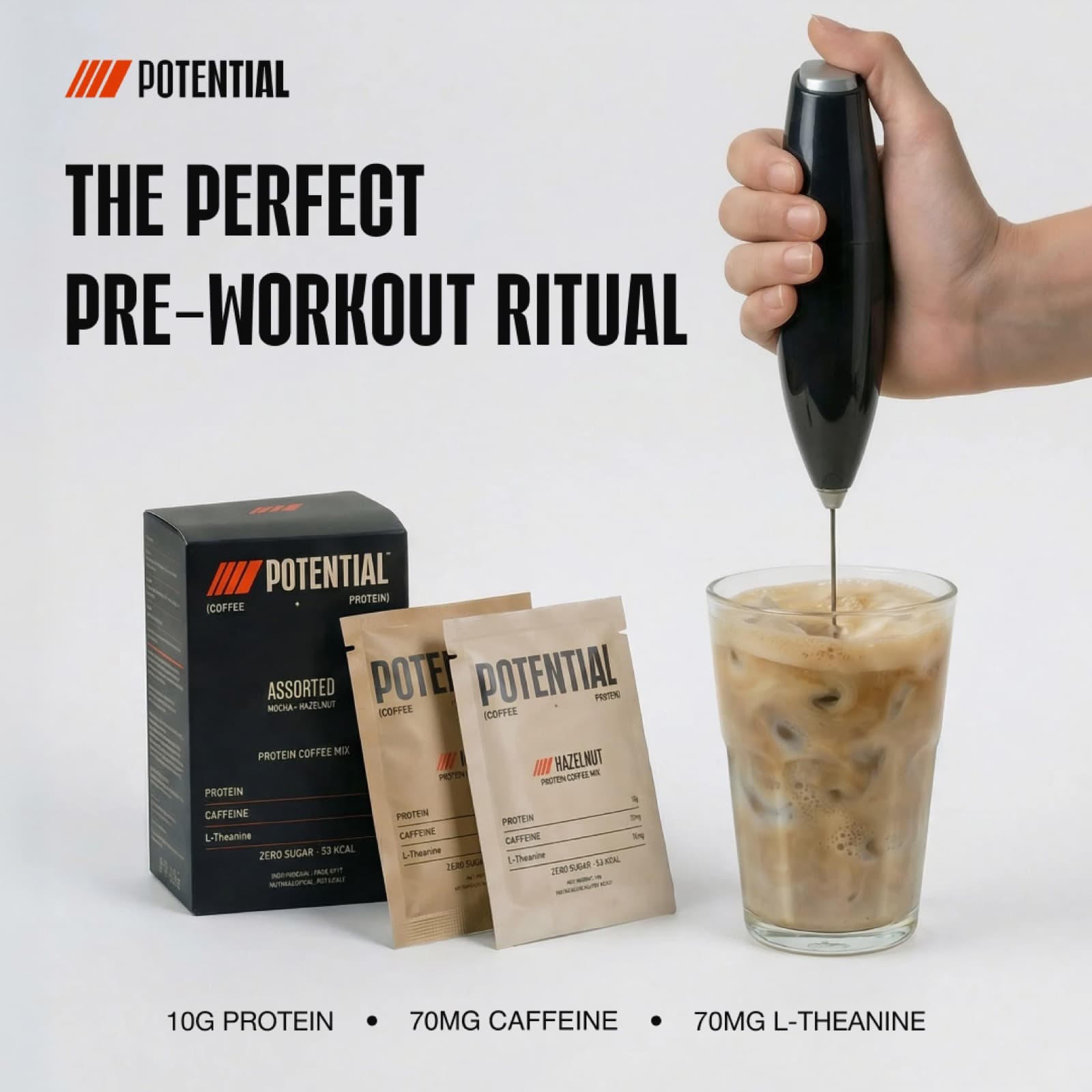 Static ad — 'The perfect pre-workout ritual' with the frother in action