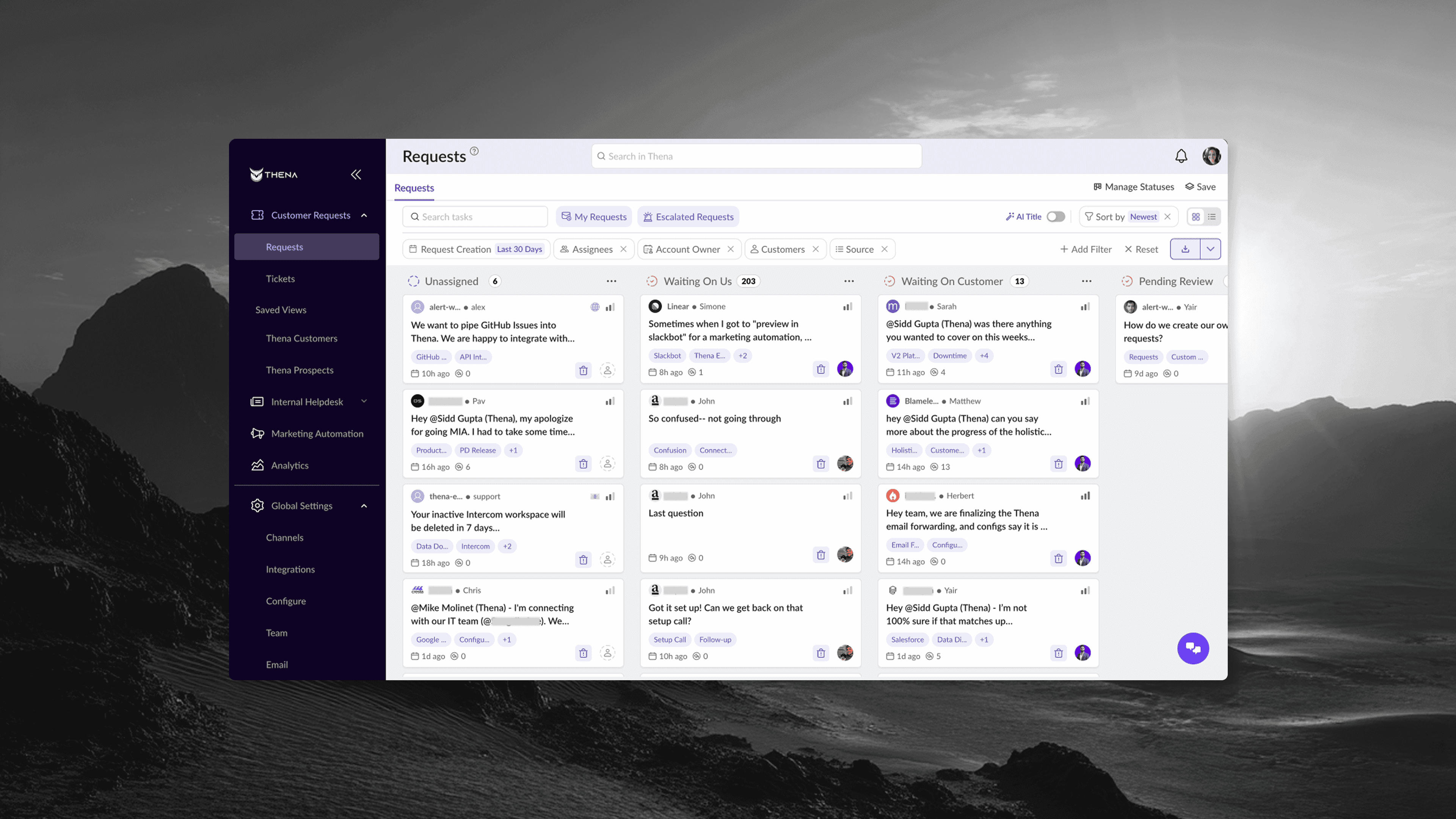 The old Thena navigation: a flat sidebar list with no grouping or hierarchy