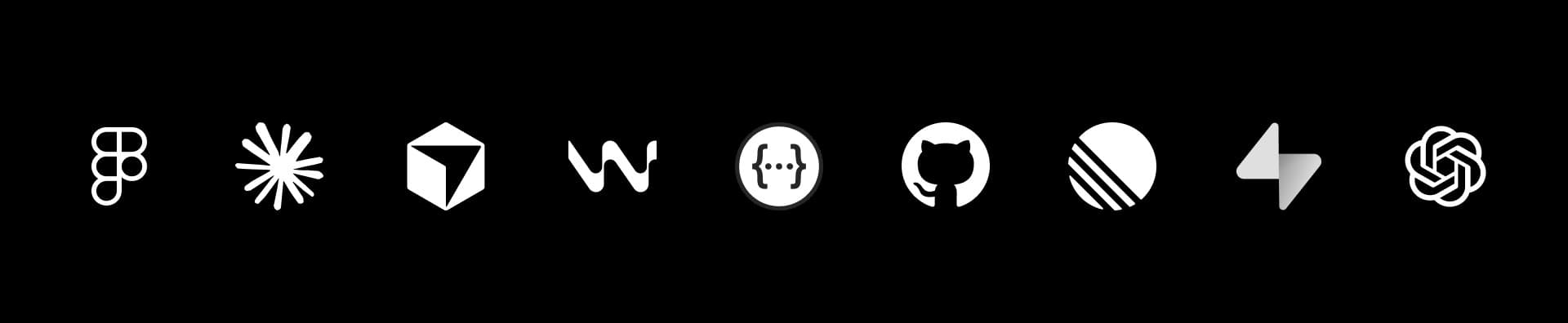 Tool stack logos: Figma, Cursor, Claude, GitHub, and other AI and development tools